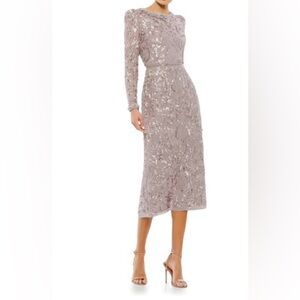 Mac Duggal EMBELLISHED HIGH NECK PUFF SLEEVE FITTED DRESS in MAUVE Women’s SZ 14